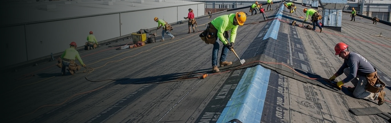 roofing crew working